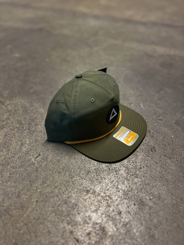 
            
                Load image into Gallery viewer, 5-Panel Dark Green Rope Hat with Triangle Patch
            
        